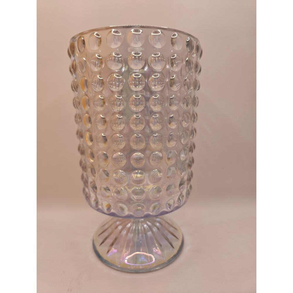Vintage Hobnail Iridescent Pedestal Footed Glass Vase 7x4" 2# D15